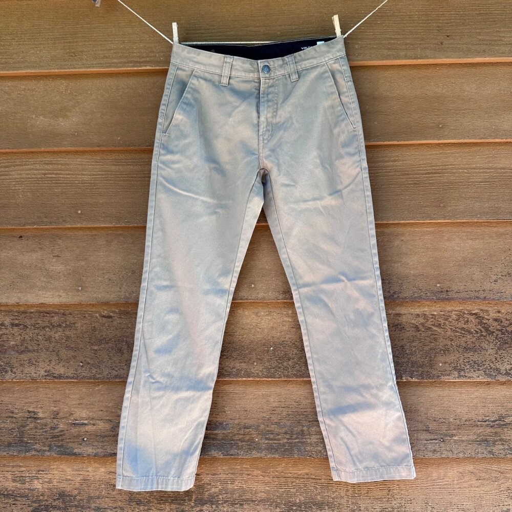 Volcom Mens Khaki Chino Pants Size 28 Slim Fit Casual Wear Cotton Blend